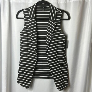 IN San Francisco Black White Striped Sleeveless Open Front Vest Small NWT